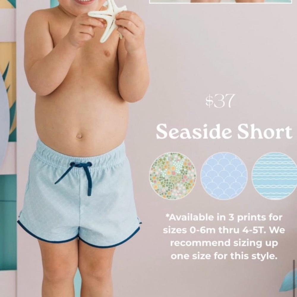Ollie’s Day Blue swim Seaside Shorts with Navy Trim